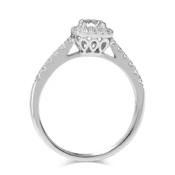 18ct White Gold Diamond Cushion Shaped Halo Ring