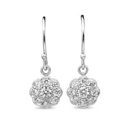 9ct White Gold Diamond Daisy Flower Drop Earrings