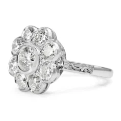18ct White Gold Diamond Daisy Ring With Etched Shoulders