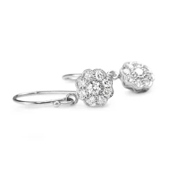 9ct White Gold Diamond Daisy Flower Drop Earrings