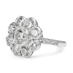 18ct White Gold Diamond Daisy Ring With Etched Shoulders