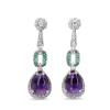 9ct White Gold Diamond, Emerald and Amethyst Art Deco Style Drop Earrings
