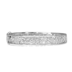 9ct White Gold Diamond Floral Bangle
