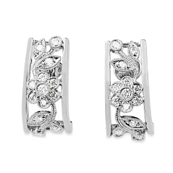 9CT White Gold Diamond Floral Drop Earrings