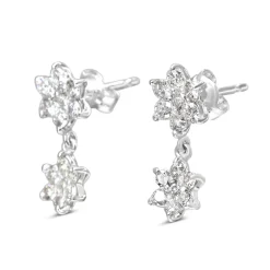 18ct White Gold Diamond Flower Drop Earrings