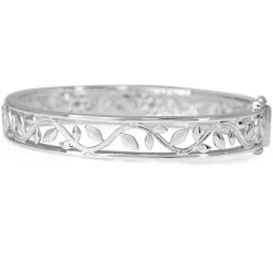 9ct White Gold Diamond Floral Bangle