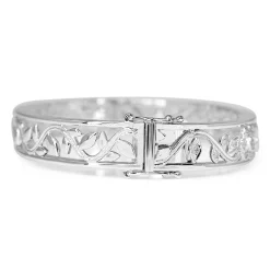 9ct White Gold Diamond Floral Bangle