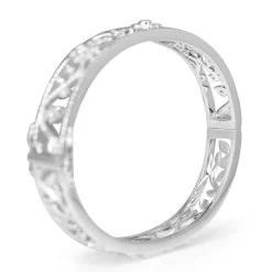 9ct White Gold Diamond Floral Bangle