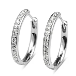 9ct White Gold Diamond Grain Set Hoop Earrings