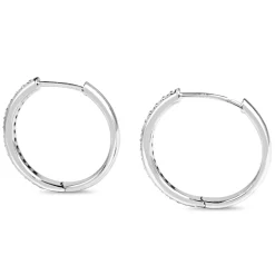 9ct White Gold Diamond Grain Set Hoop Earrings