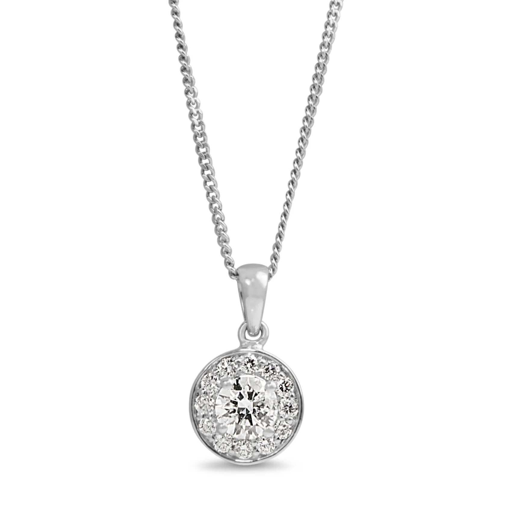 9ct White Gold Diamond Halo Necklace