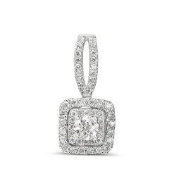 14ct White Gold Diamond Halo Pendant with Split Bental