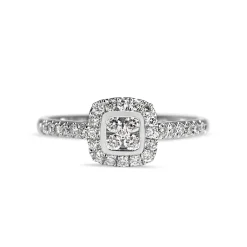 9ct White Gold Diamond Halo Cluster Ring