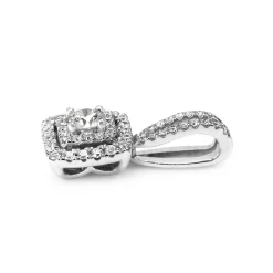 14ct White Gold Diamond Halo Pendant with Split Bental
