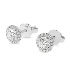 9ct White Gold Diamond Halo Stud Earrings