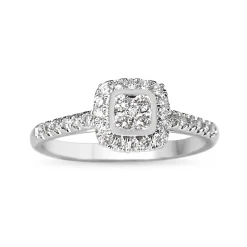 9ct White Gold Diamond Halo Cluster Ring