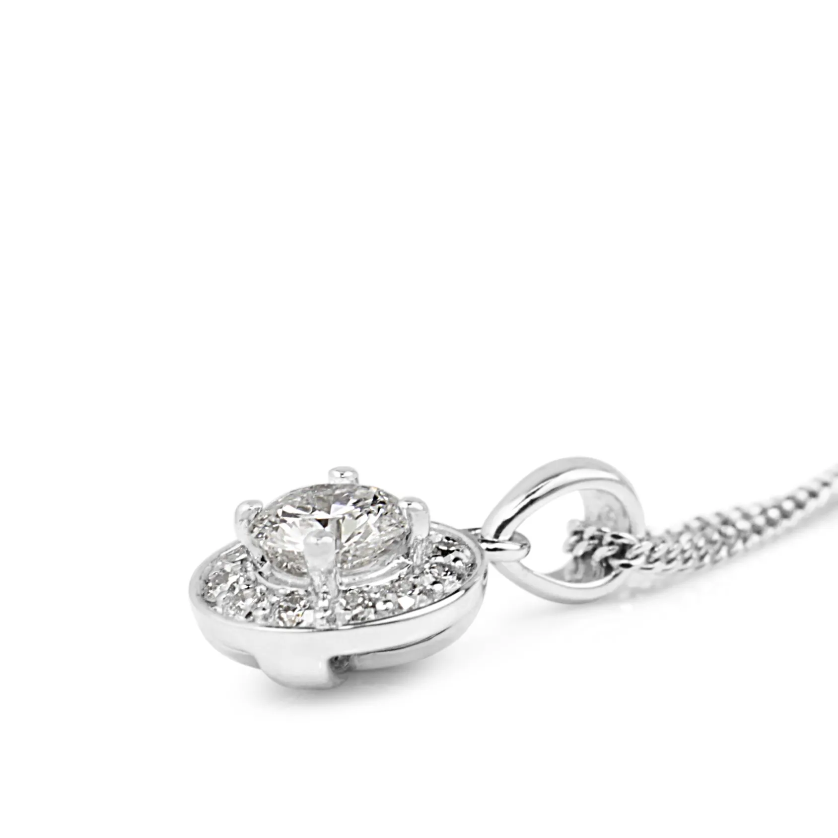 9ct White Gold Diamond Halo Necklace