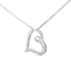 18ct White Gold Diamond Heart Necklace on 9ct White Gold Chain