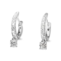 9ct White Gold Diamond Hoop Earrings with Diamond Drop