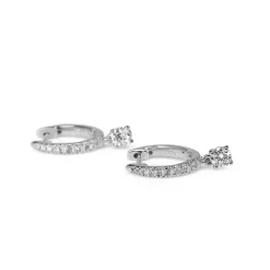 9ct White Gold Diamond Hoop Earrings with Diamond Drop