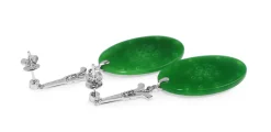 18ct White Gold Diamond, Onyx and Jade Drop Earrings