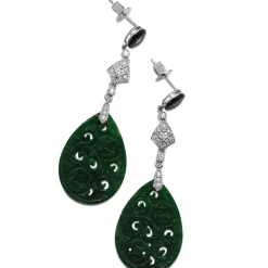 18ct White Gold Diamond, Onyx and Jade Drop Earrings