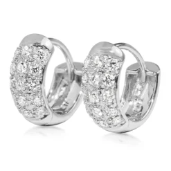 9ct White Gold Diamond Pave Hoop Earrings
