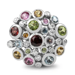 9ct White Gold Diamond, Peridot, Garnet, Topaz, Citrine, and Pink Sapphire Cocktail Ring