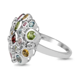 9ct White Gold Diamond, Peridot, Garnet, Topaz, Citrine, and Pink Sapphire Cocktail Ring