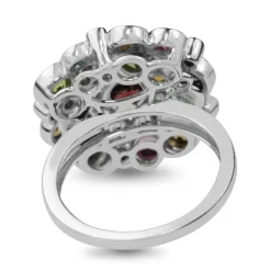 9ct White Gold Diamond, Peridot, Garnet, Topaz, Citrine, and Pink Sapphire Cocktail Ring