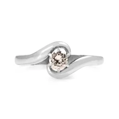 18ct White Gold Diamond Solitaire Swirl Ring