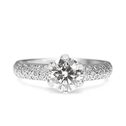 18ct White Gold Diamond Solitaire Ring With Pavé Diamond Band