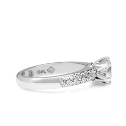 18ct White Gold Diamond Solitaire Ring With Pavé Diamond Band
