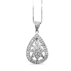 14ct White Gold Diamond Teardrop Necklace
