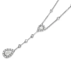 14ct White Gold Diamond Teardrop Halo Necklace
