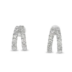 18ct White Gold Diamond 'V' Shaped Half Hoop Earrings