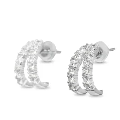 18ct White Gold Diamond 'V' Shaped Half Hoop Earrings