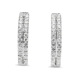 14ct White Gold Double Diamond Hoop Earrings