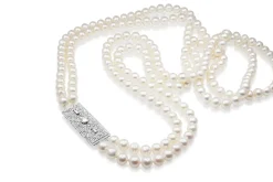 18ct White Gold Double Pearl Strand and Art Deco Diamond Clasp Necklace