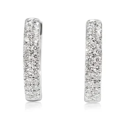 9ct White Gold Double Row Diamond Hoop Earrings