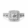 14ct White Gold Double Row Diamond Halo Cluster Ring