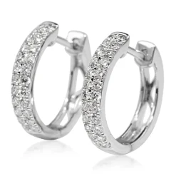 9ct White Gold Double Row Diamond Hoop Earrings