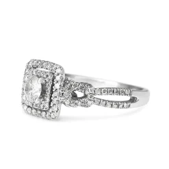 14ct White Gold Double Row Diamond Halo Cluster Ring