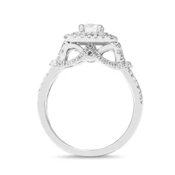 14ct White Gold Double Row Diamond Halo Cluster Ring
