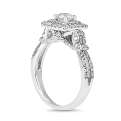 14ct White Gold Double Row Diamond Halo Cluster Ring
