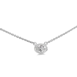 18ct White Gold East West Oval Bezel Diamond Solitaire Necklace