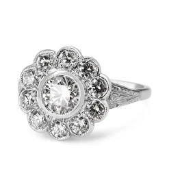 18ct White Gold Edwardian Style Diamond Daisy Ring