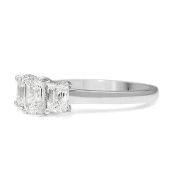 18ct White Gold Emerald 3 Stone Diamond Ring