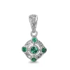 9ct White Gold Emerald and Diamond Deco Style Pendant