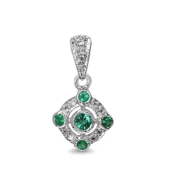 9ct White Gold Emerald and Diamond Deco Style Pendant